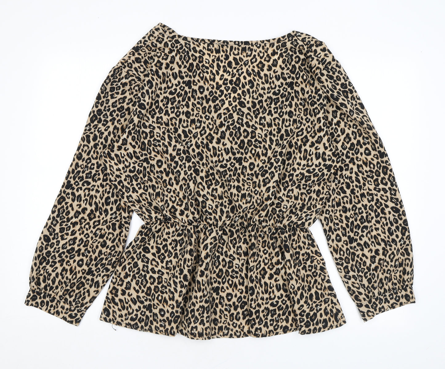 Boohoo Womens Brown Animal Print Polyester Wrap Blouse Size 18 V-Neck - Leopard Print
