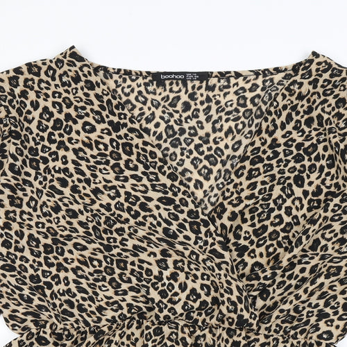 Boohoo Womens Brown Animal Print Polyester Wrap Blouse Size 18 V-Neck - Leopard Print