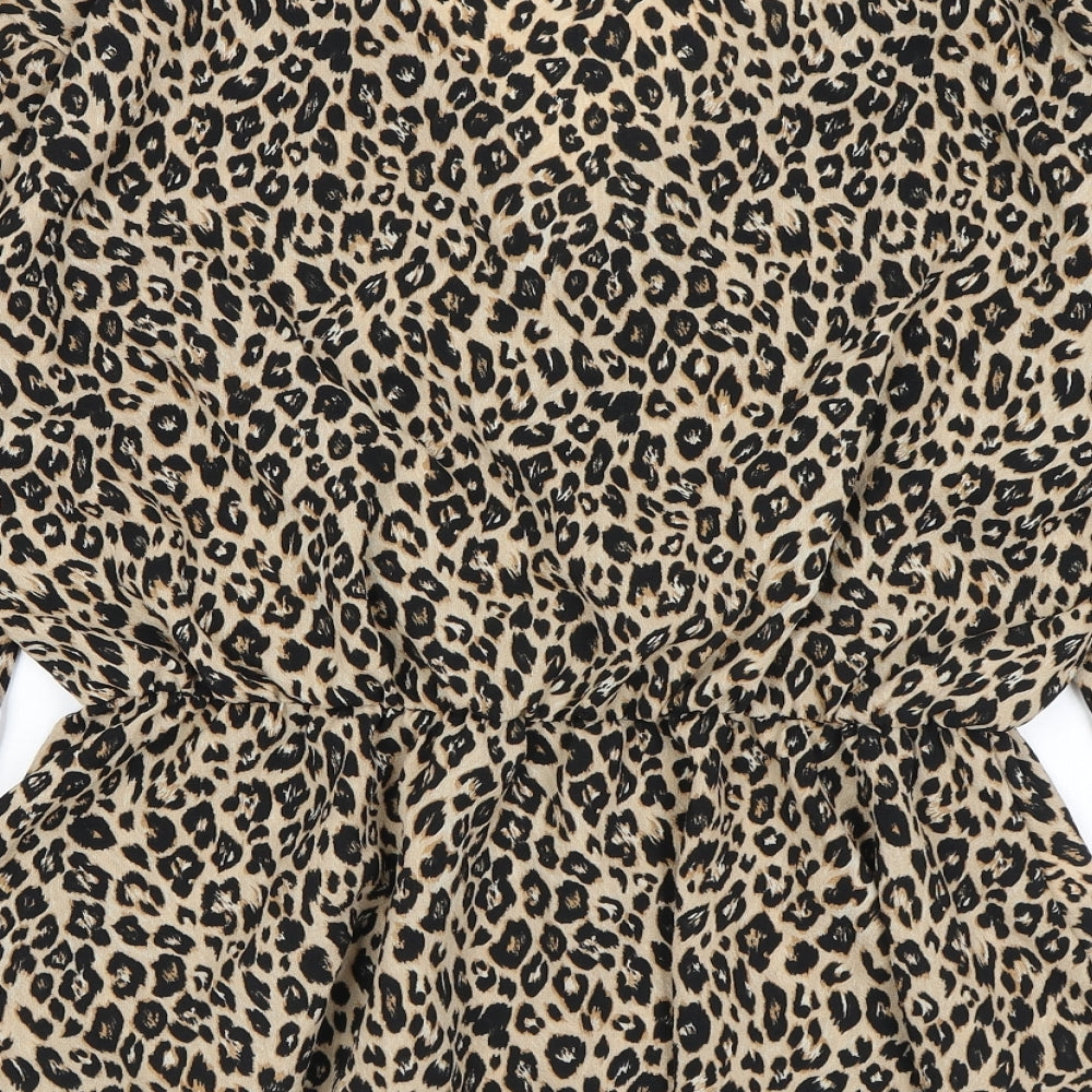 Boohoo Womens Brown Animal Print Polyester Wrap Blouse Size 18 V-Neck - Leopard Print