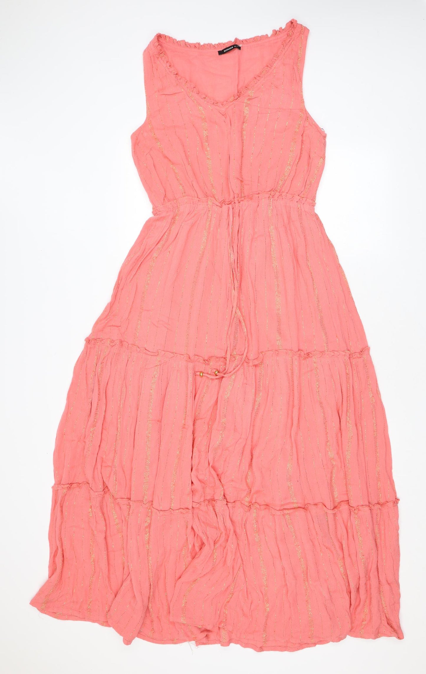 Roman Womens Pink Striped Viscose Maxi Size 12 Scoop Neck Pullover