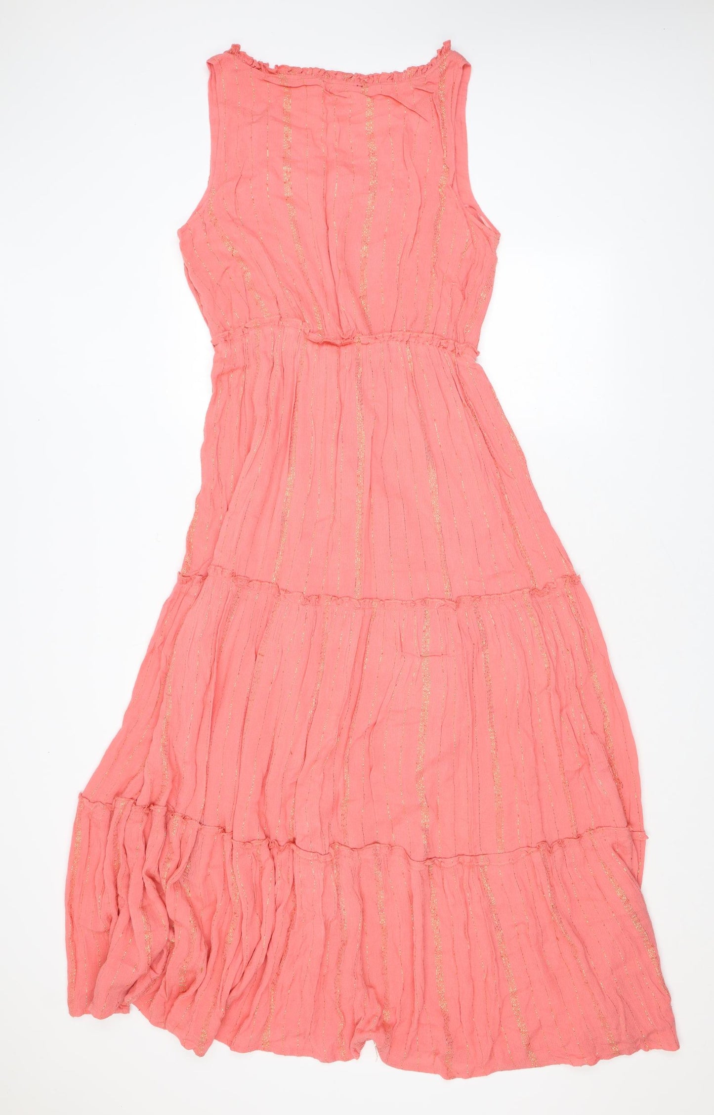 Roman Womens Pink Striped Viscose Maxi Size 12 Scoop Neck Pullover