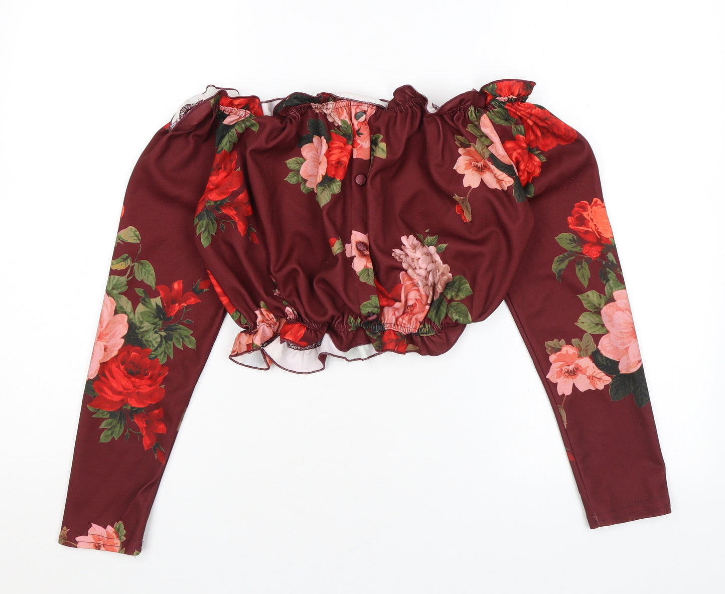 New Look Womens Purple Floral Polyester Basic Blouse Size 14 Off the Shoulder