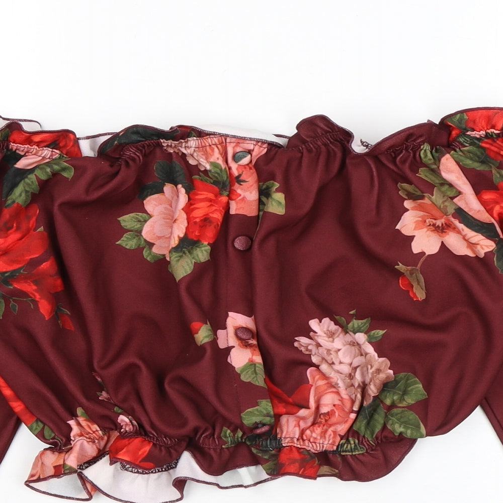 New Look Womens Purple Floral Polyester Basic Blouse Size 14 Off the Shoulder