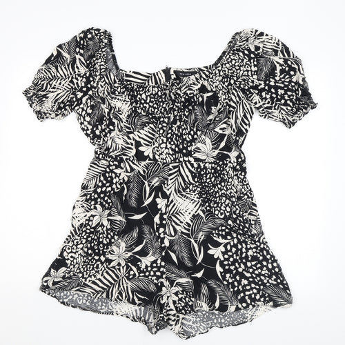 New Look Womens Black Floral Viscose Playsuit One-Piece Size 16 Zip
