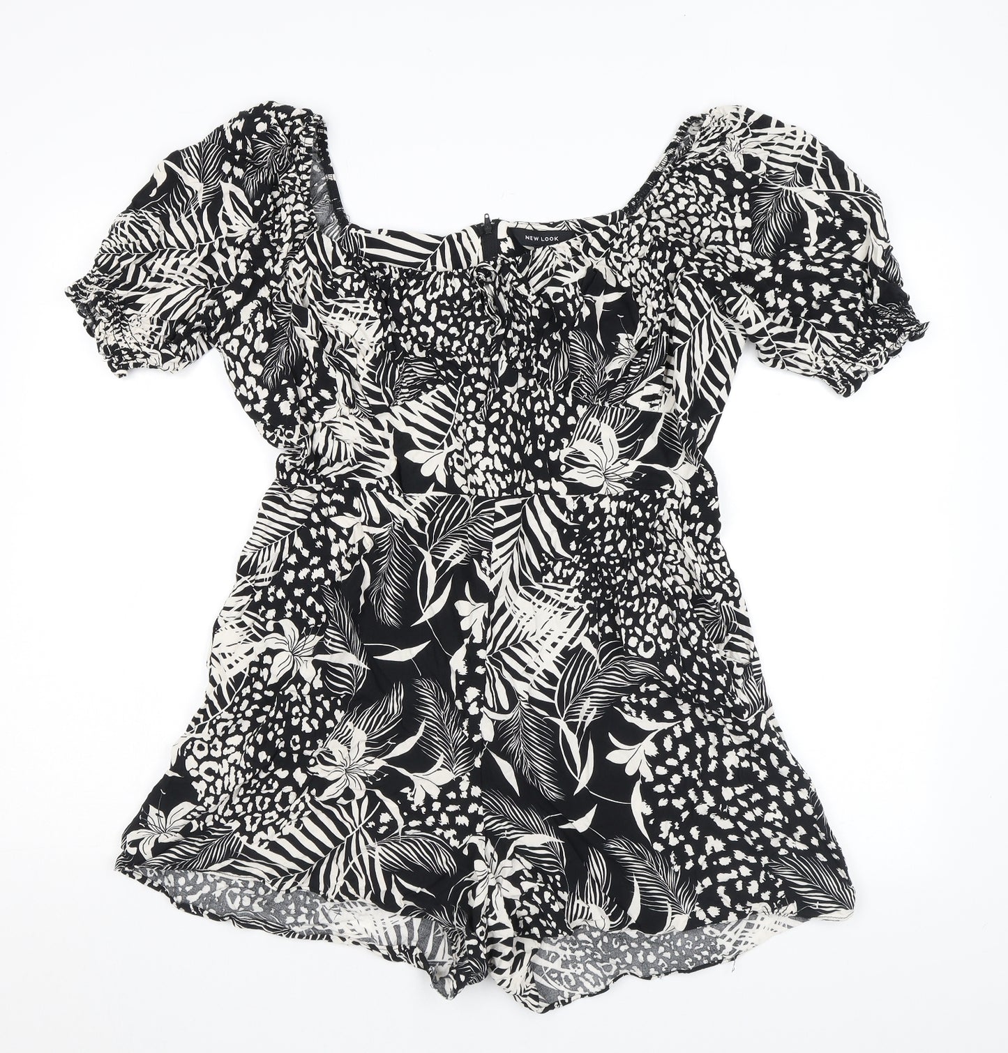New Look Womens Black Floral Viscose Playsuit One-Piece Size 16 Zip