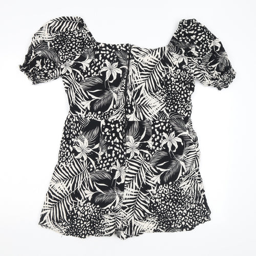 New Look Womens Black Floral Viscose Playsuit One-Piece Size 16 Zip
