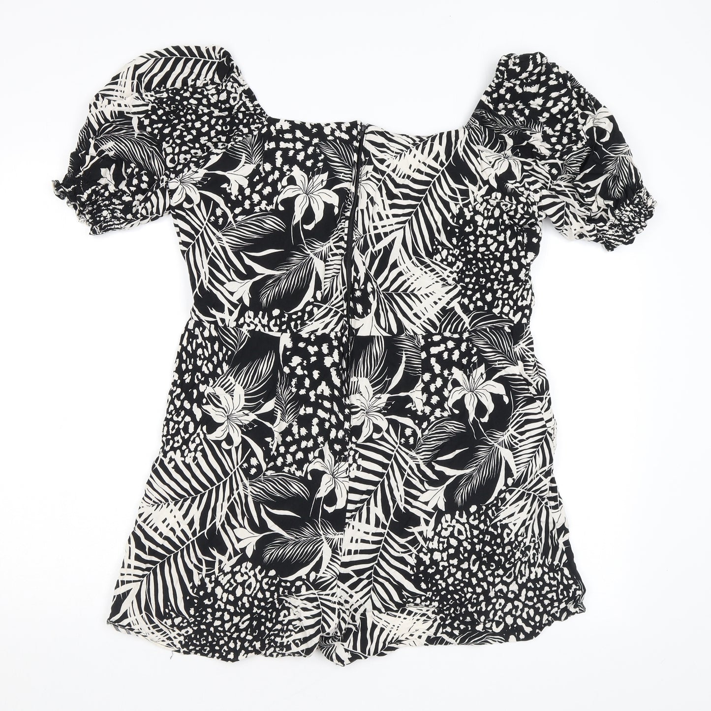 New Look Womens Black Floral Viscose Playsuit One-Piece Size 16 Zip