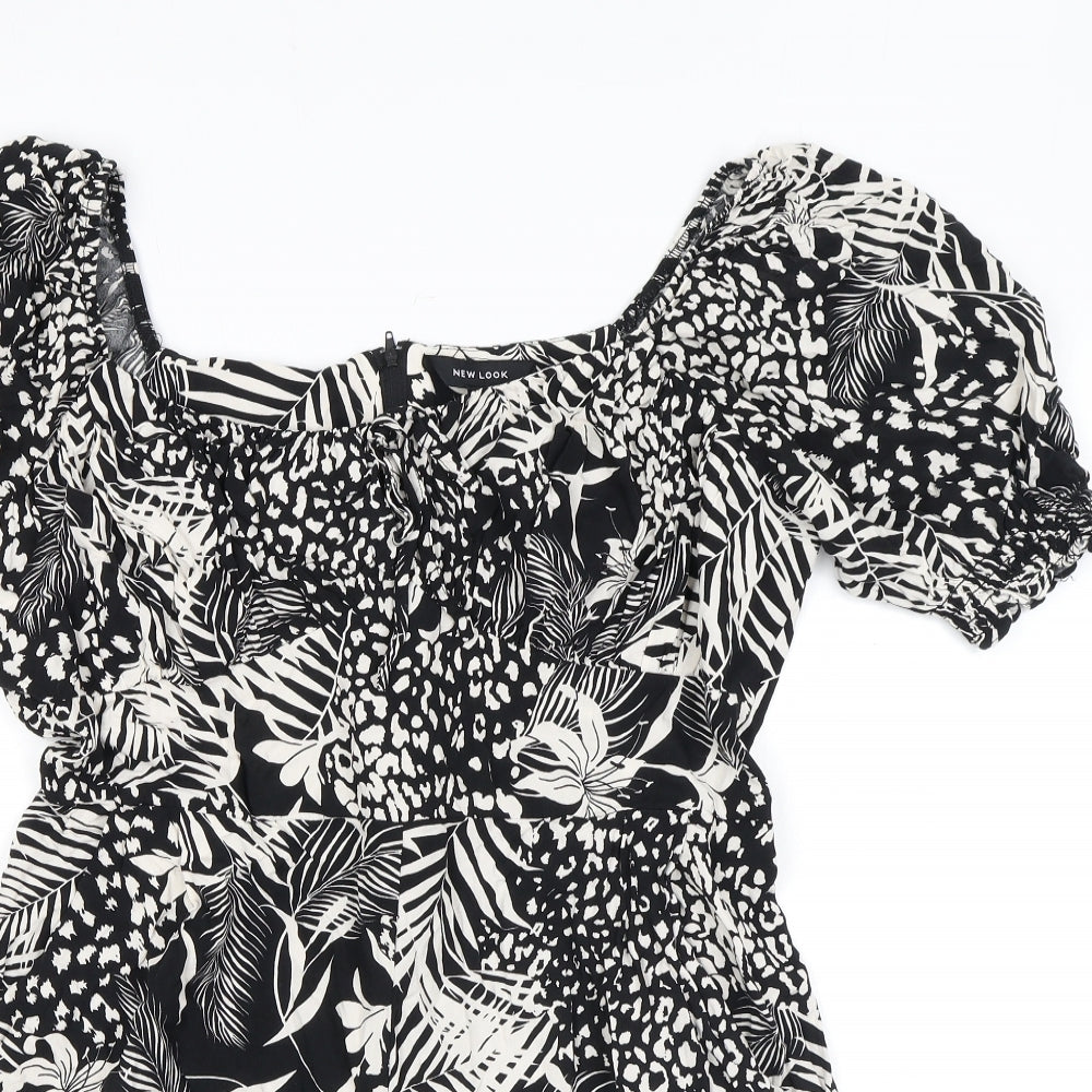 New Look Womens Black Floral Viscose Playsuit One-Piece Size 16 Zip