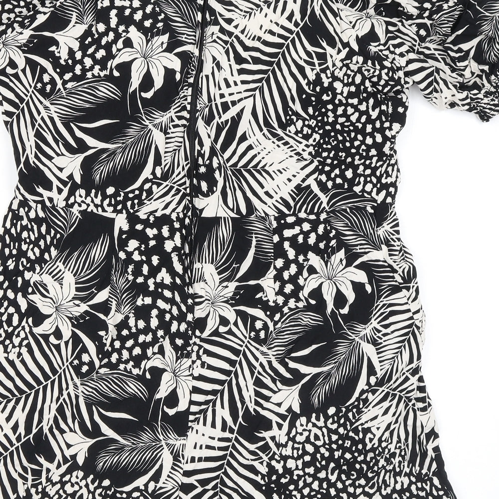 New Look Womens Black Floral Viscose Playsuit One-Piece Size 16 Zip