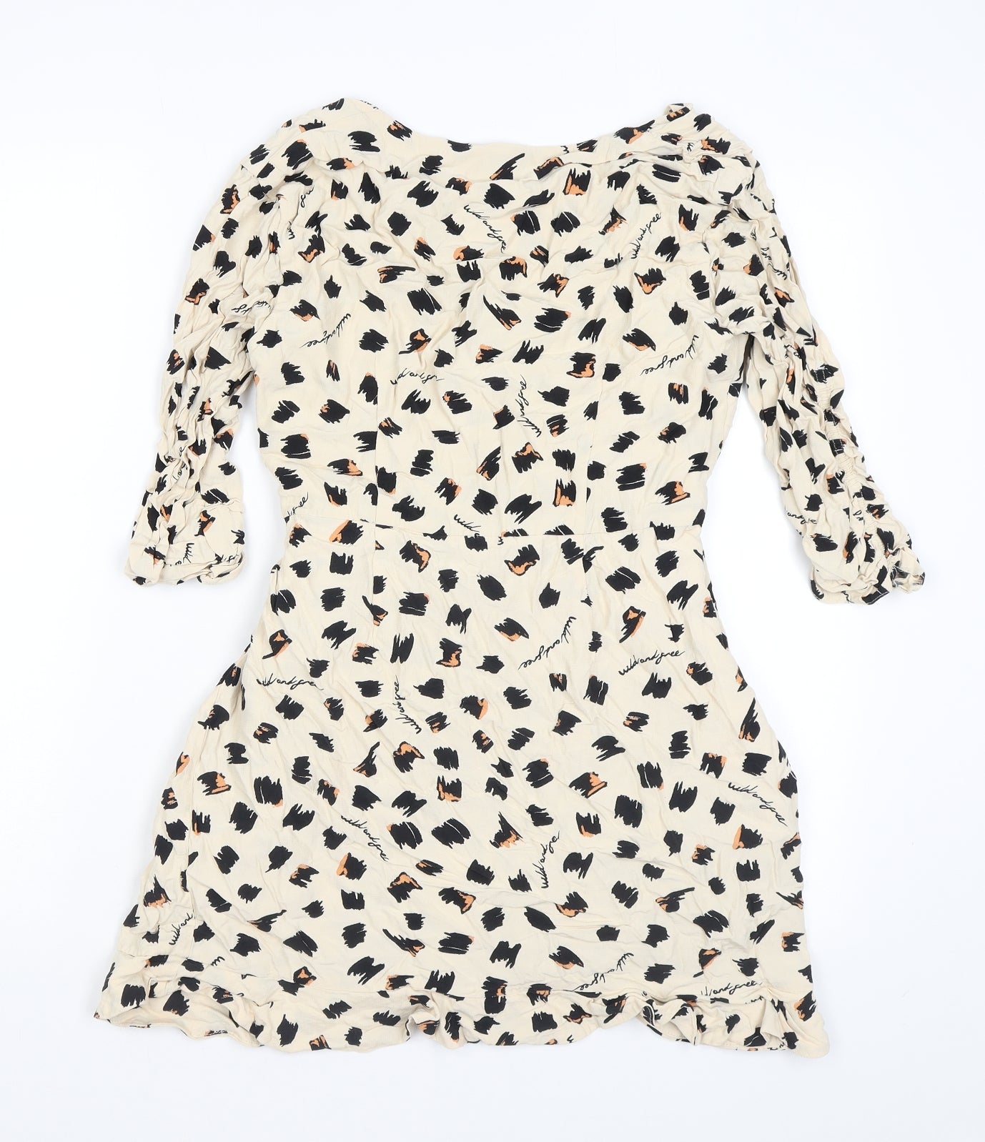 River Island Womens Beige Animal Print Viscose Wrap Dress Size 14 V-Neck Zip - Concealed shorts, Skort