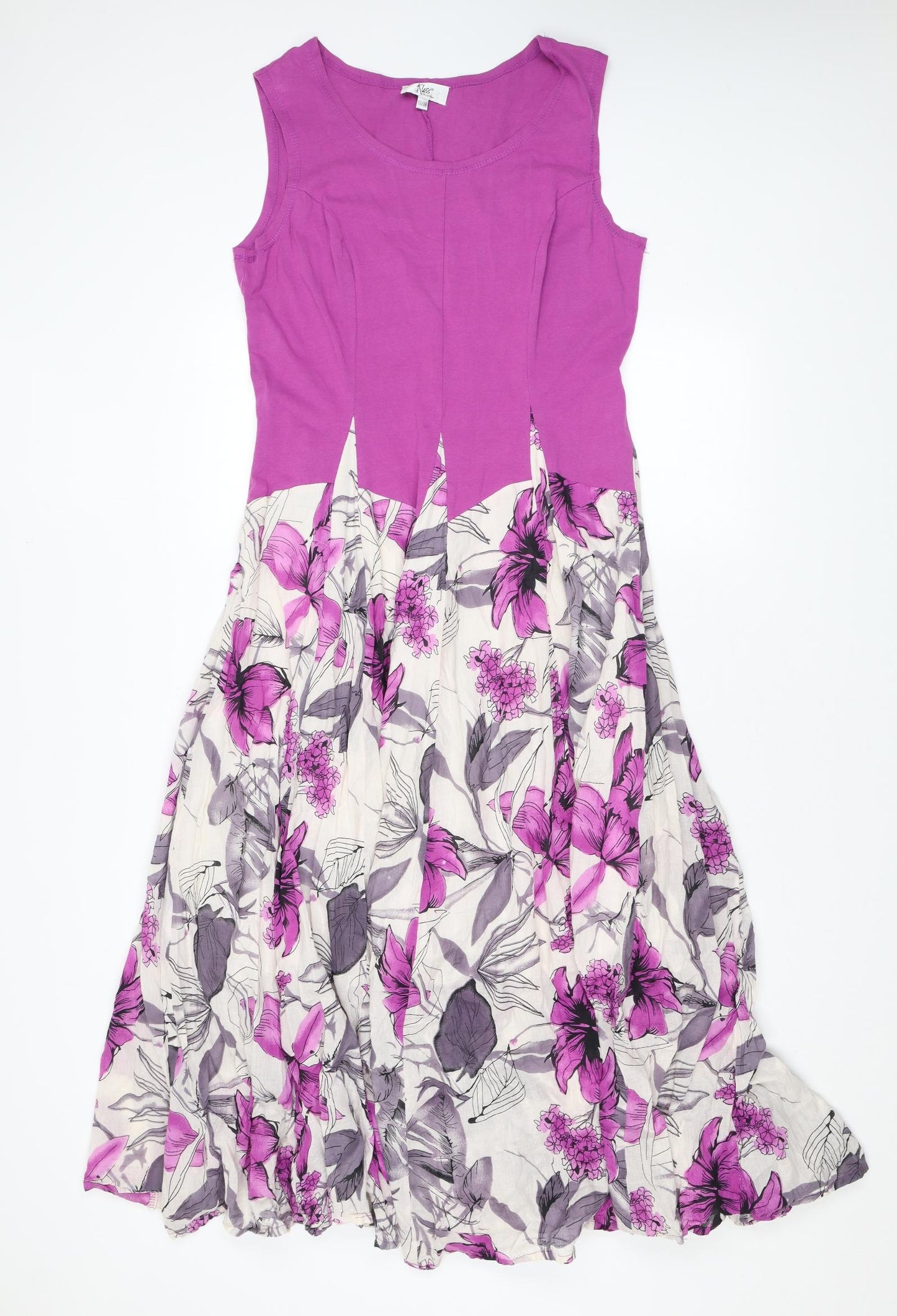 Klass Womens Pink Floral Cotton A-Line Size 12 Scoop Neck Pullover