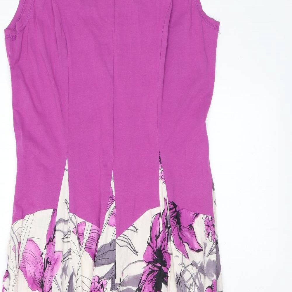 Klass Womens Pink Floral Cotton A-Line Size 12 Scoop Neck Pullover