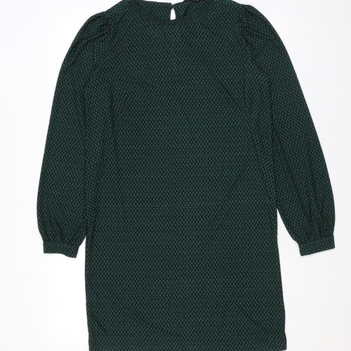 NEXT Womens Green Geometric Polyester T-Shirt Dress Size 8 Round Neck Button