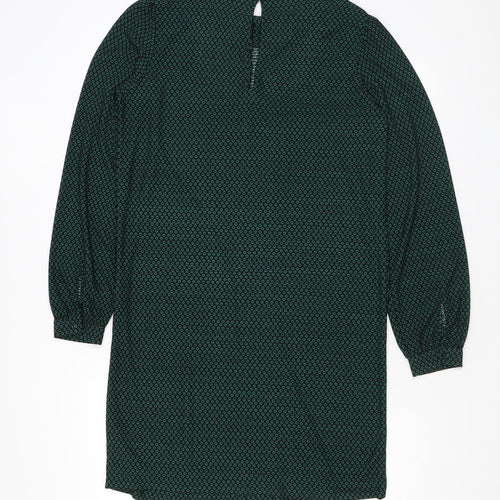 NEXT Womens Green Geometric Polyester T-Shirt Dress Size 8 Round Neck Button