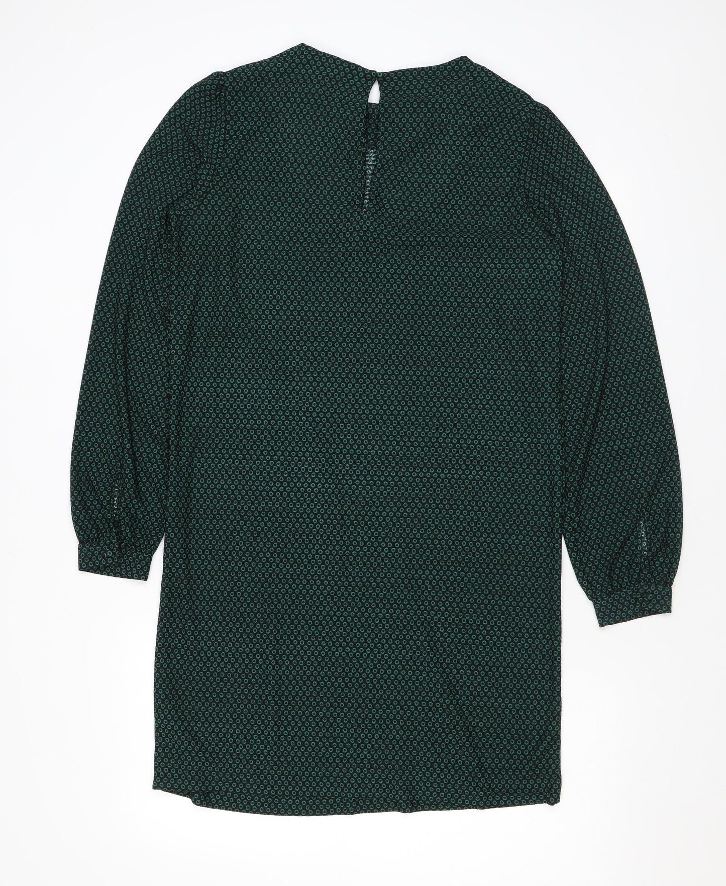 NEXT Womens Green Geometric Polyester T-Shirt Dress Size 8 Round Neck Button