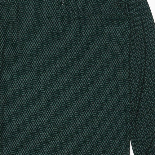 NEXT Womens Green Geometric Polyester T-Shirt Dress Size 8 Round Neck Button