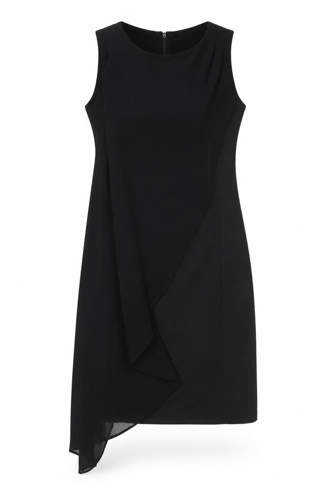 Front view of River Island women’s black polyester bodycon, size UK 8, round neck zip