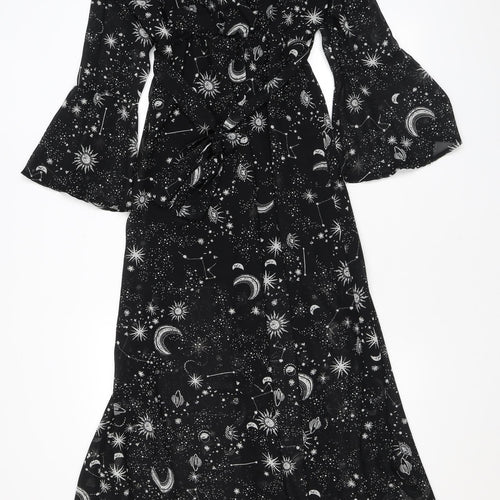 Boohoo Womens Black Geometric Polyester Maxi Size 12 V-Neck Tie - Astronomy
