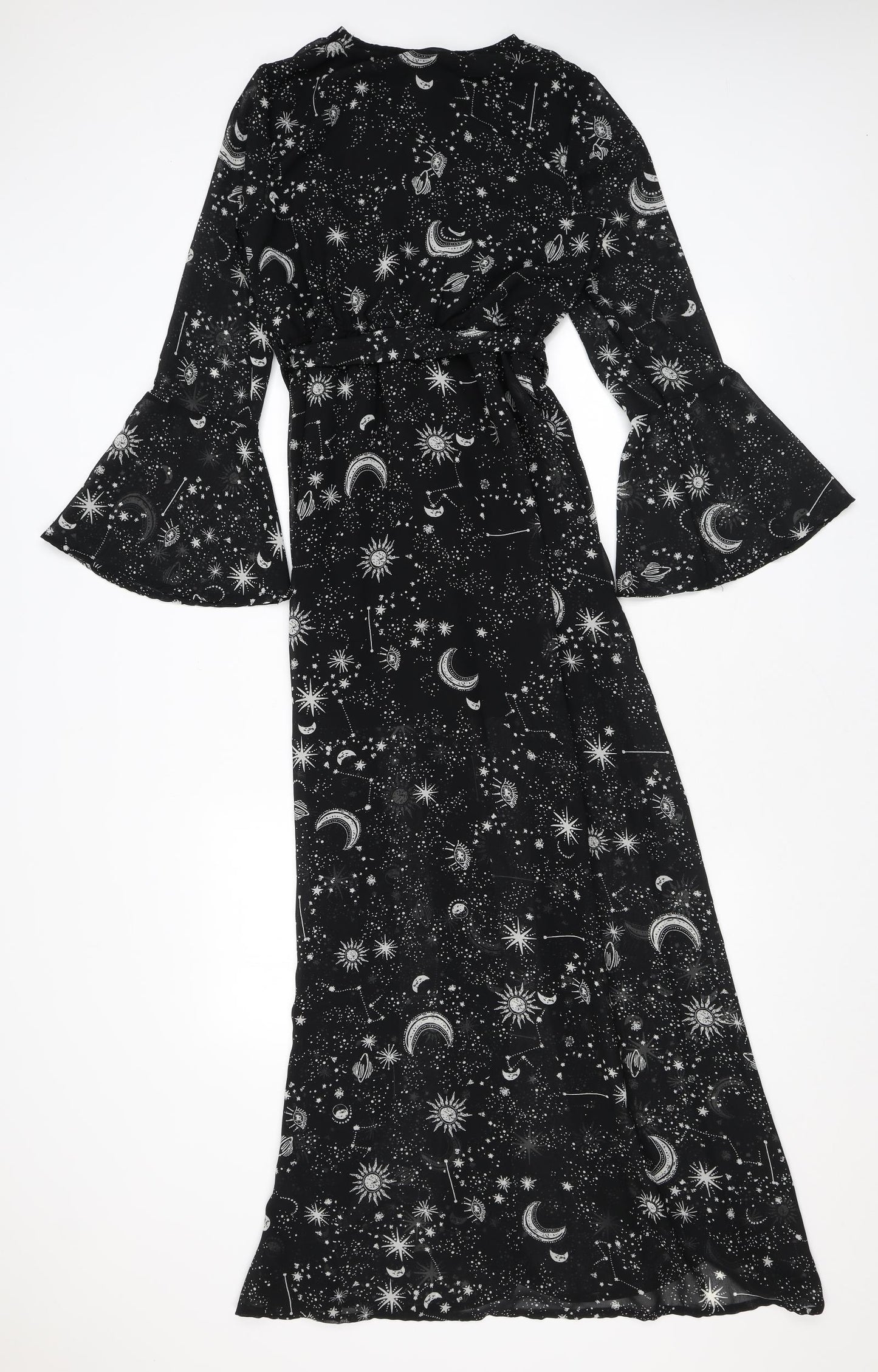 Boohoo Womens Black Geometric Polyester Maxi Size 12 V-Neck Tie - Astronomy