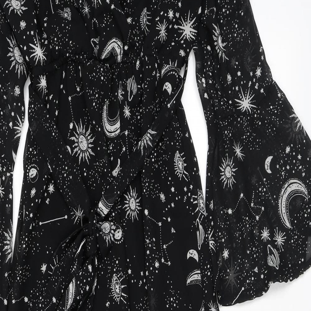 Boohoo Womens Black Geometric Polyester Maxi Size 12 V-Neck Tie - Astronomy