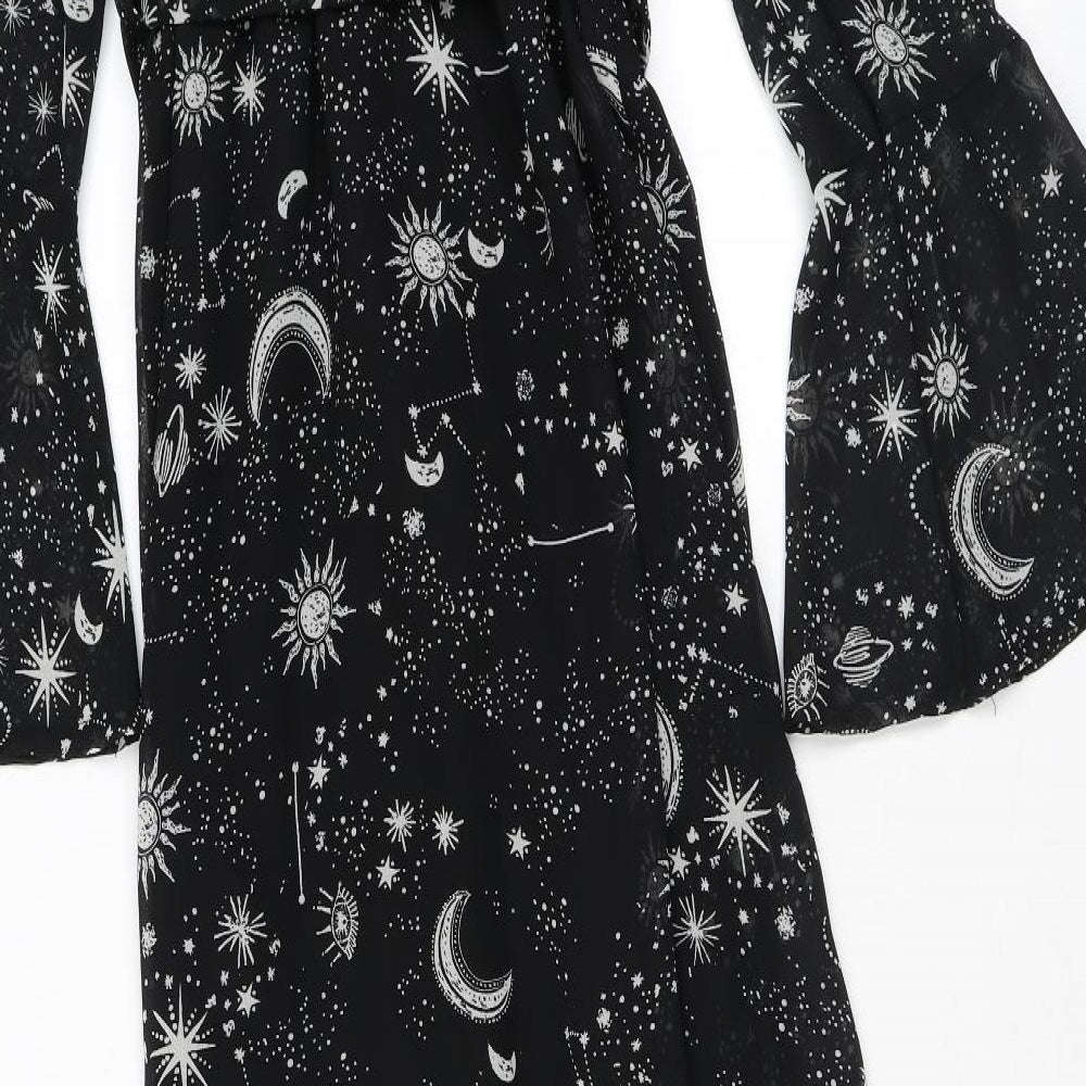 Boohoo Womens Black Geometric Polyester Maxi Size 12 V-Neck Tie - Astronomy