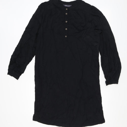 Marks and Spencer Womens Black Polyester Shirt Dress Size 10 Round Neck Button