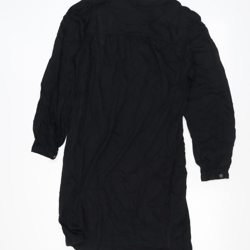 Marks and Spencer Womens Black Polyester Shirt Dress Size 10 Round Neck Button