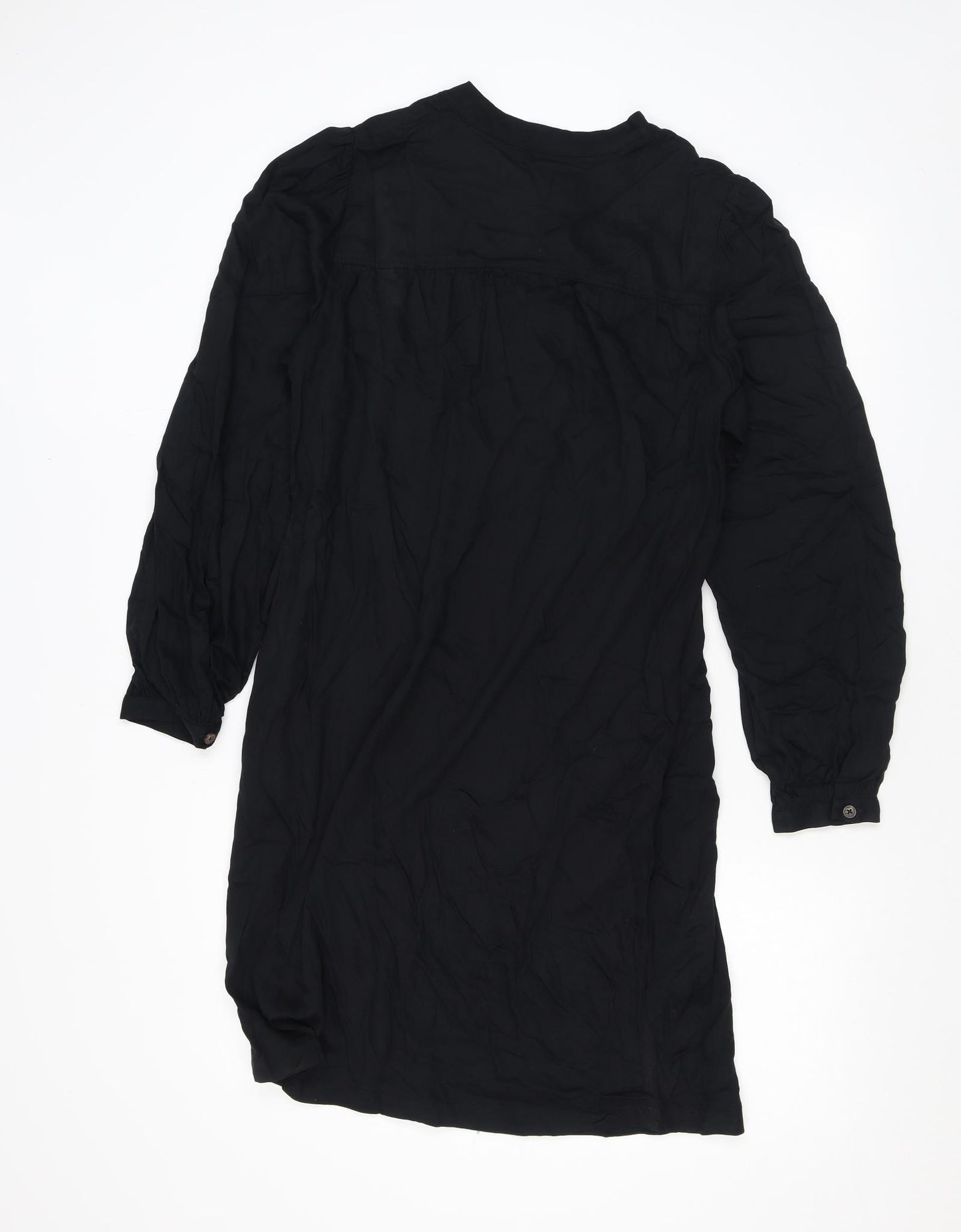 Marks and Spencer Womens Black Polyester Shirt Dress Size 10 Round Neck Button