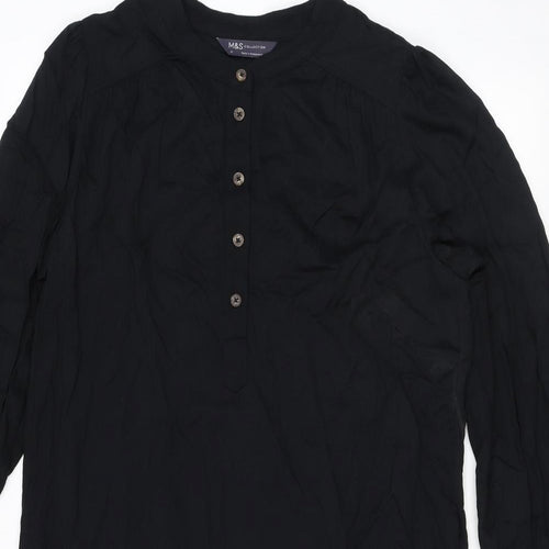 Marks and Spencer Womens Black Polyester Shirt Dress Size 10 Round Neck Button