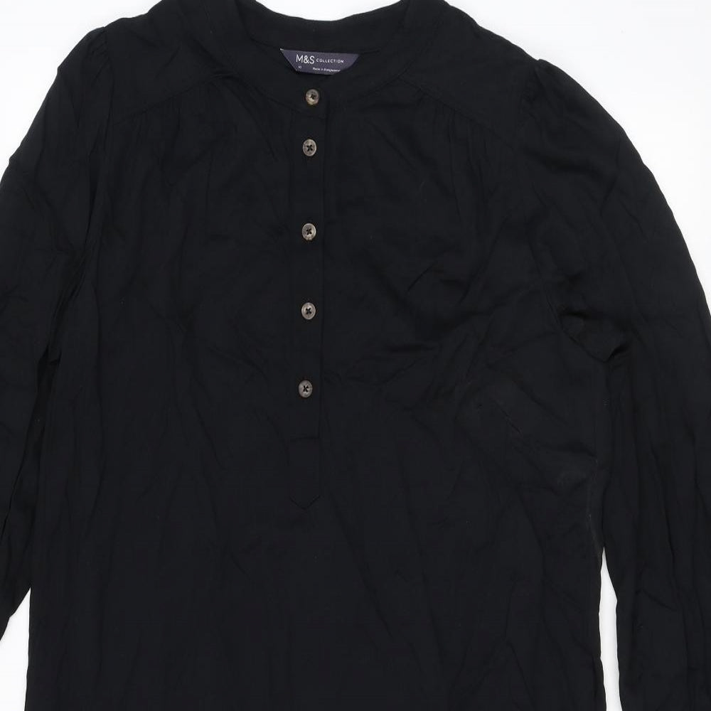 Marks and Spencer Womens Black Polyester Shirt Dress Size 10 Round Neck Button