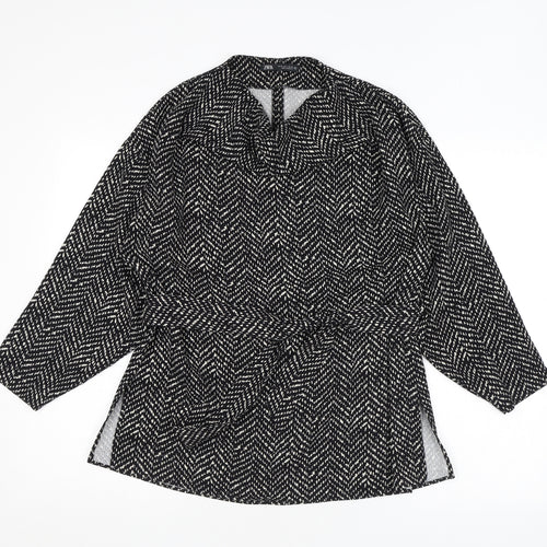 Zara Womens Black Geometric Polyester Basic Blouse Size M Cowl Neck - Tie