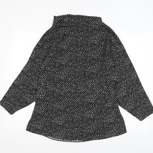 Zara Womens Black Geometric Polyester Basic Blouse Size M Cowl Neck - Tie