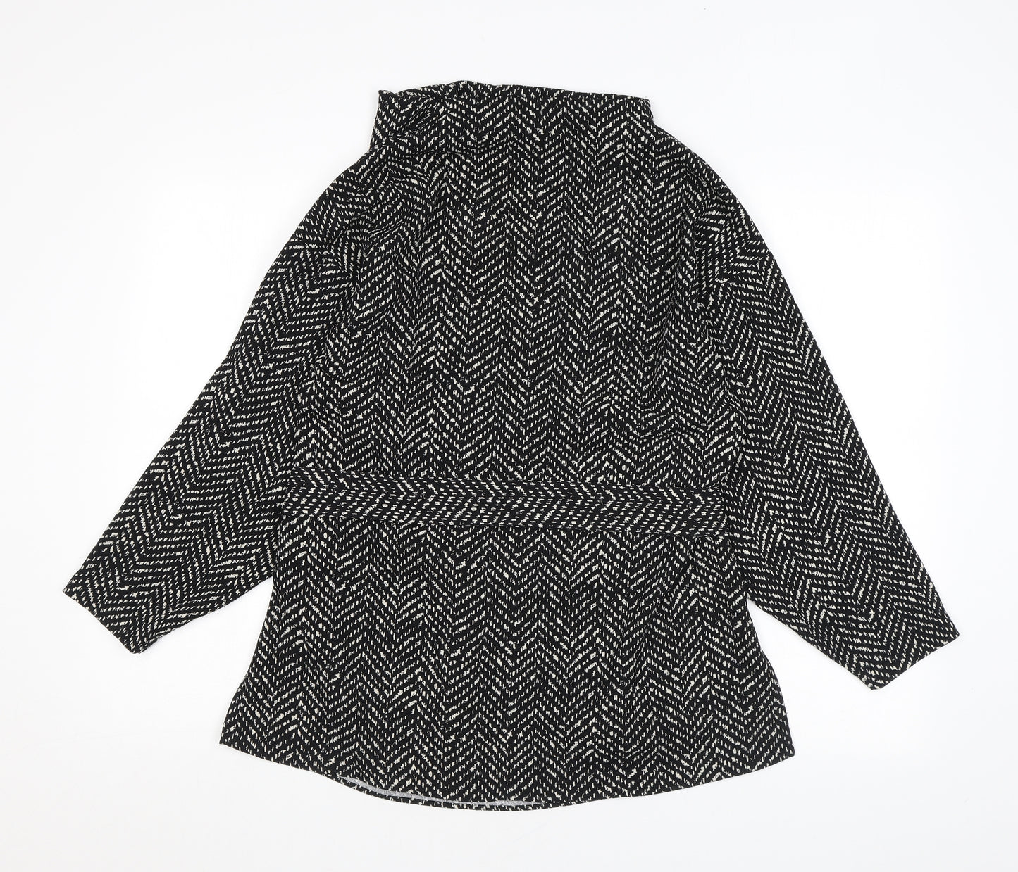Zara Womens Black Geometric Polyester Basic Blouse Size M Cowl Neck - Tie
