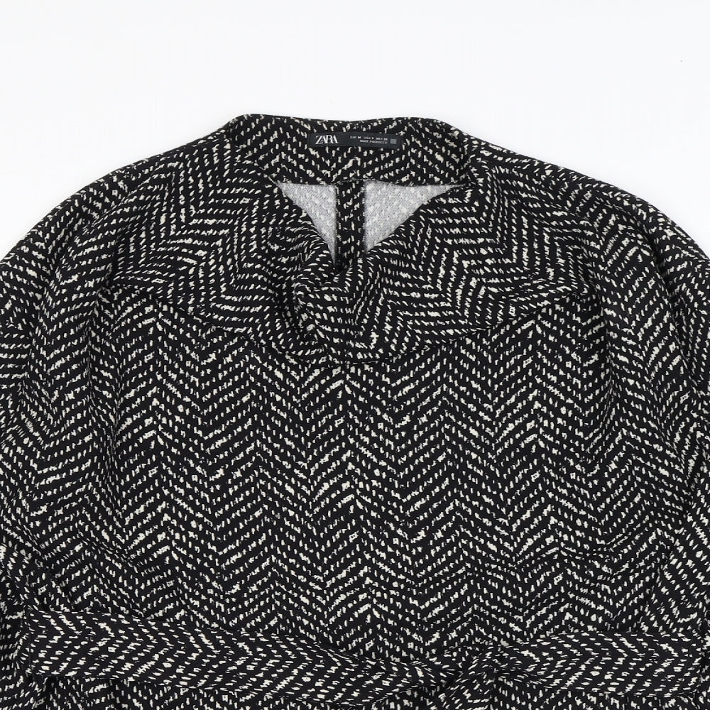 Zara Womens Black Geometric Polyester Basic Blouse Size M Cowl Neck - Tie