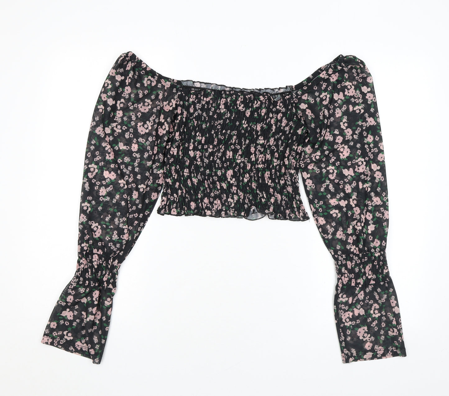 River Island Womens Black Floral Polyester Basic Blouse Size 8 Off the Shoulder