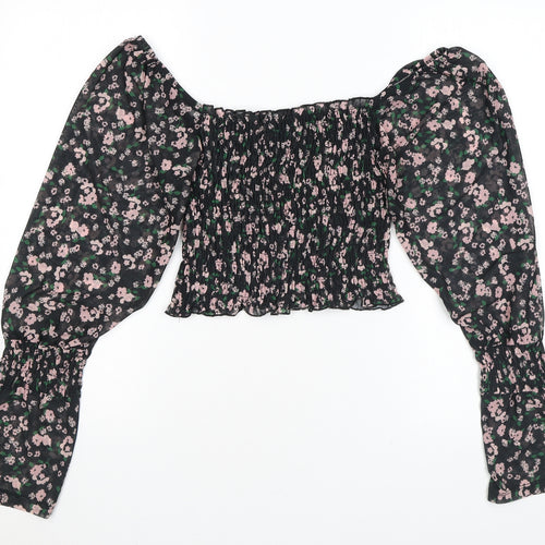 River Island Womens Black Floral Polyester Basic Blouse Size 8 Off the Shoulder