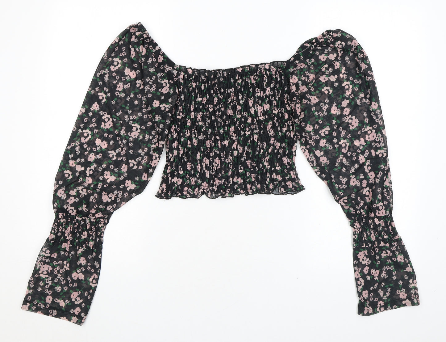 River Island Womens Black Floral Polyester Basic Blouse Size 8 Off the Shoulder