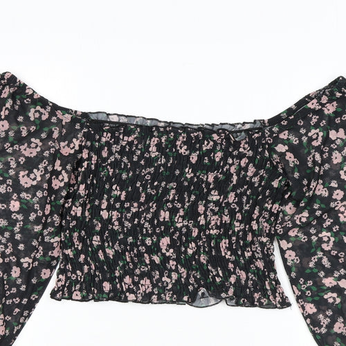River Island Womens Black Floral Polyester Basic Blouse Size 8 Off the Shoulder