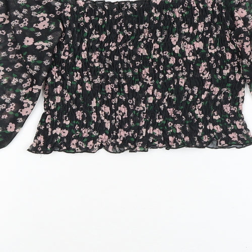 River Island Womens Black Floral Polyester Basic Blouse Size 8 Off the Shoulder