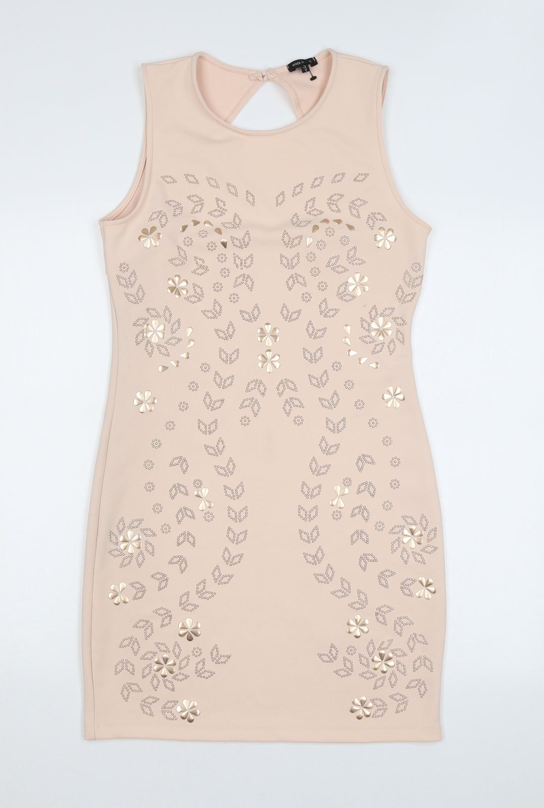 River Island Womens Pink Geometric Polyester Bodycon Size 14 Round Neck Button - Cutout