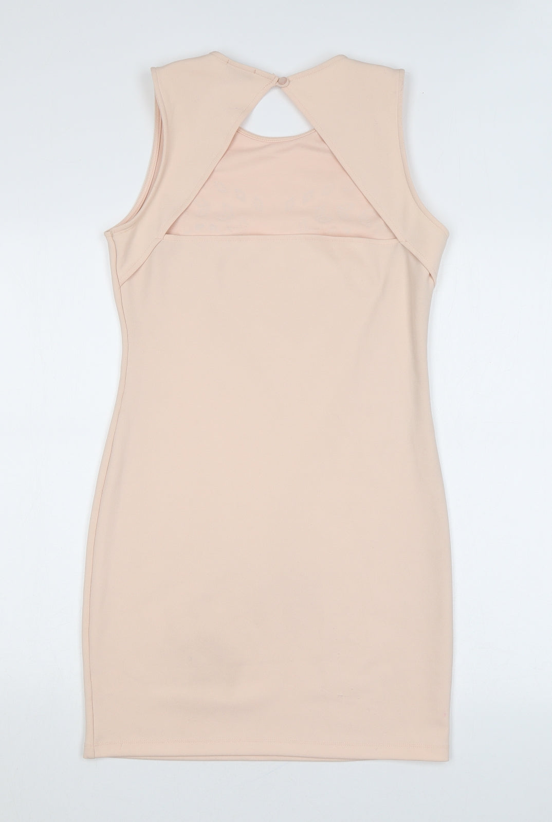 River Island Womens Pink Geometric Polyester Bodycon Size 14 Round Neck Button - Cutout