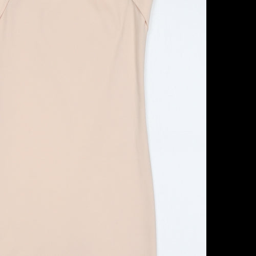 River Island Womens Pink Geometric Polyester Bodycon Size 14 Round Neck Button - Cutout