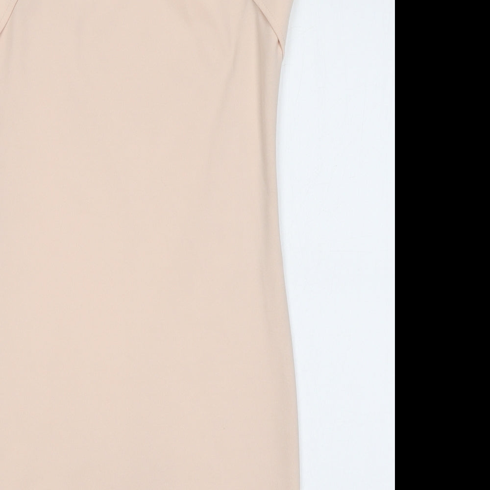 River Island Womens Pink Geometric Polyester Bodycon Size 14 Round Neck Button - Cutout