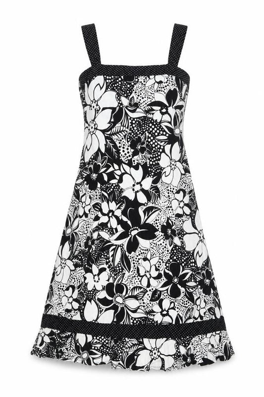 Front view of Per Una women’s black floral viscose a-line, size UK 10, square neck pullover