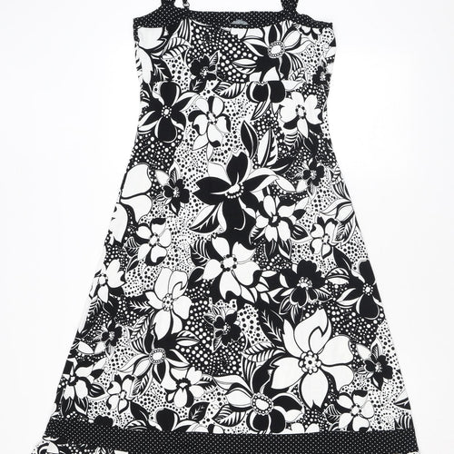 Per Una Womens Black Floral Viscose A-Line Size 10 Square Neck Pullover
