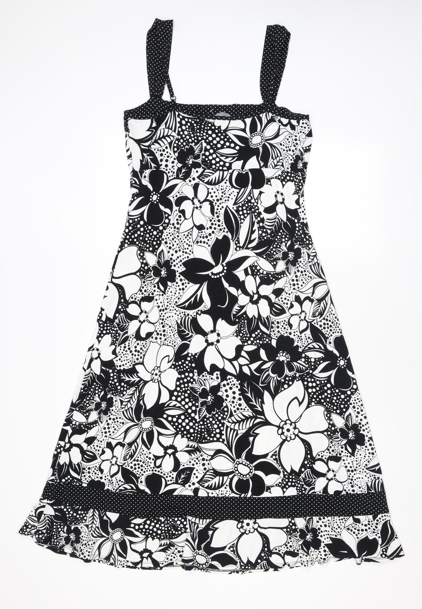 Per Una Womens Black Floral Viscose A-Line Size 10 Square Neck Pullover