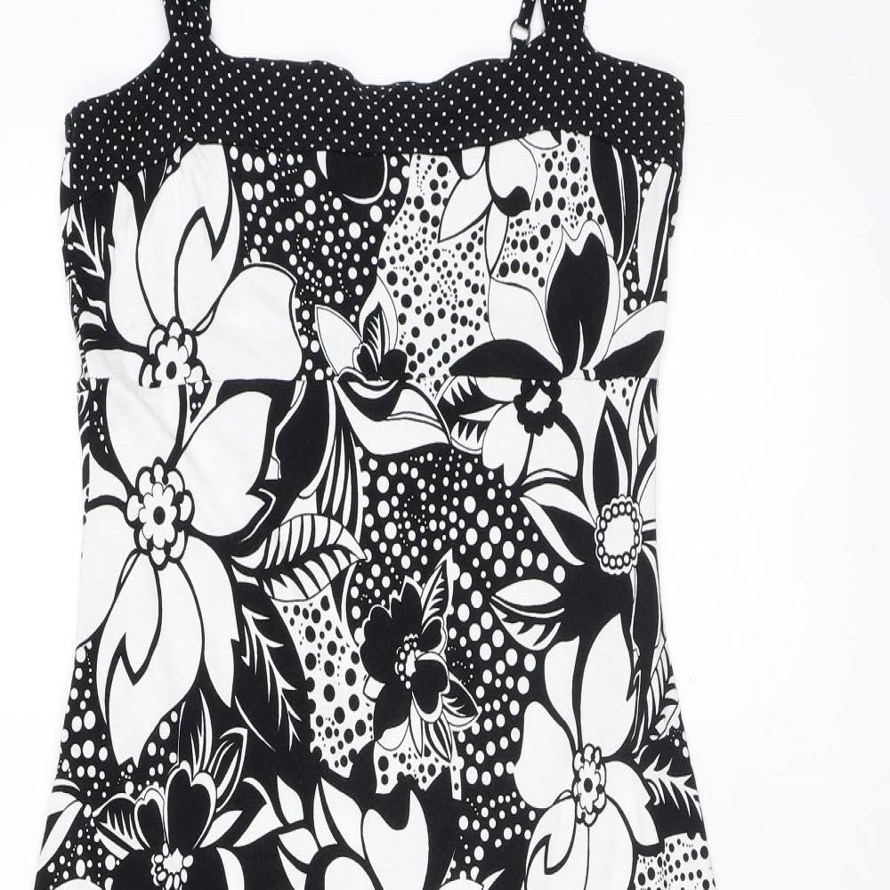 Per Una Womens Black Floral Viscose A-Line Size 10 Square Neck Pullover