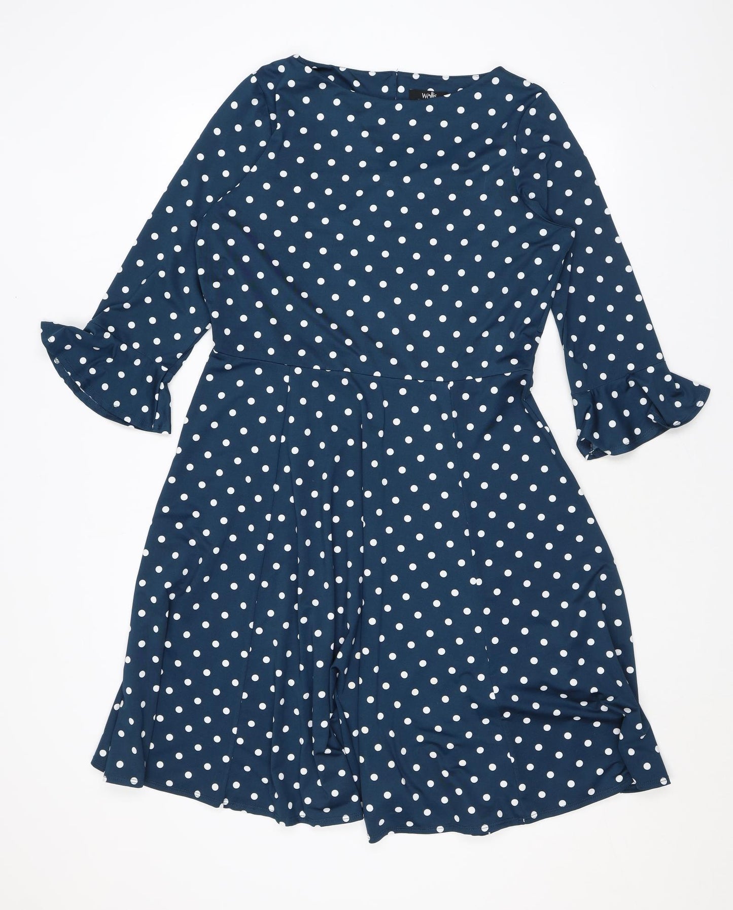 Wallis Womens Blue Polka Dot Polyester A-Line Size 12 Round Neck Button