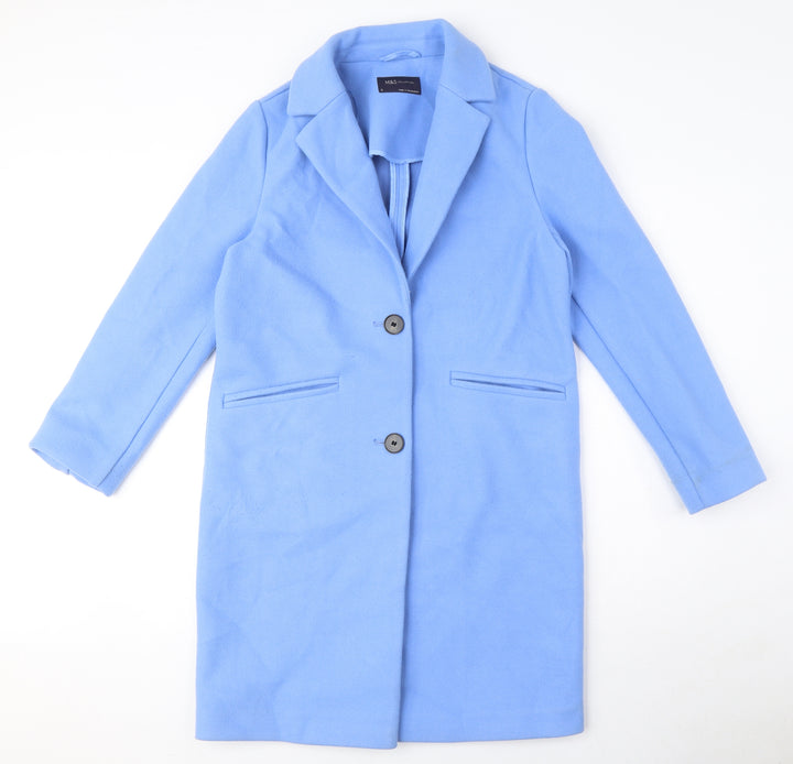 Marks and Spencer Womens Blue Overcoat Coat Size 8 Button