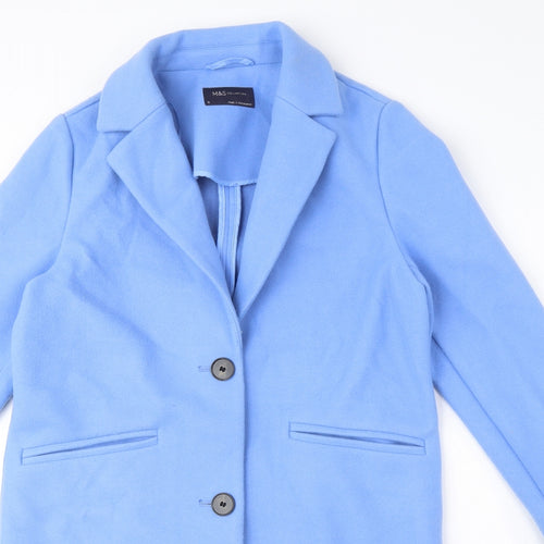 Marks and Spencer Womens Blue Overcoat Coat Size 8 Button